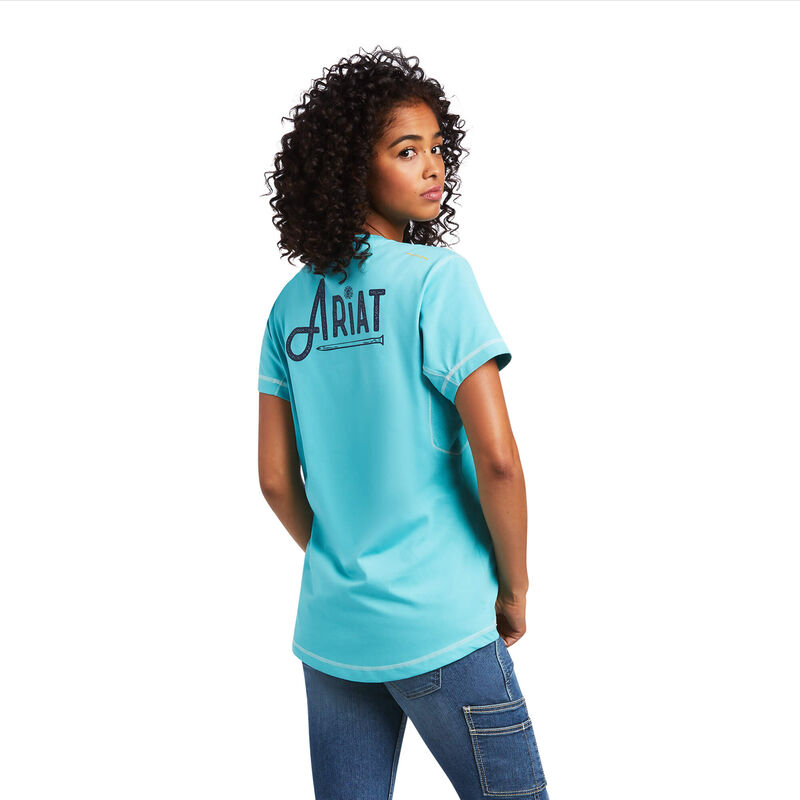 Ariat T-Shirts Damen - Rebar Workman Graphic Logo Türkis ( DYREK-7430 )
